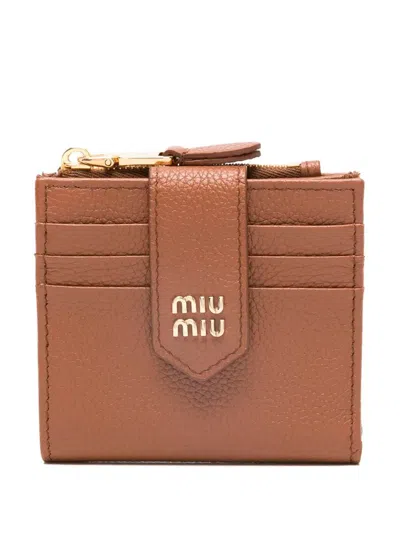 Miu Miu Small Leather Wallet With Coin Case In Brown