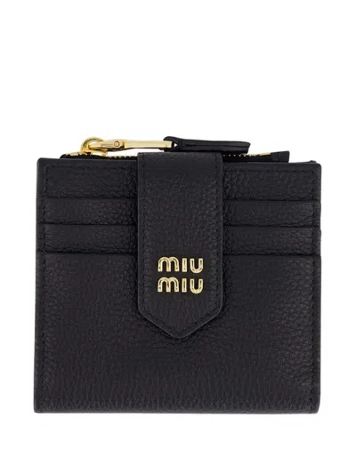 Miu Miu Small Leather Wallet With Coin Case In Black