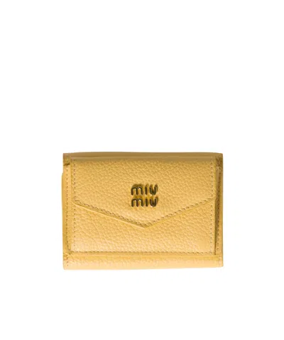 Miu Miu Small Leather Wallet In Gold