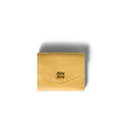 Miu Miu Small Leather Wallet In Yellow