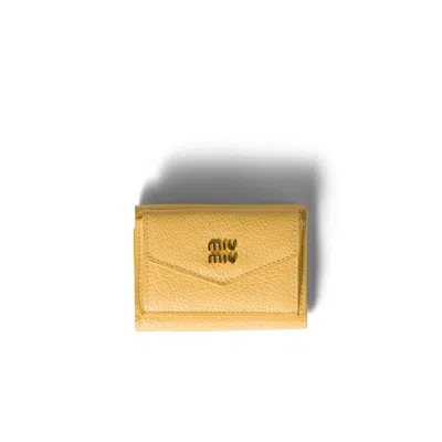 Miu Miu Small Leather Wallet In Yellow