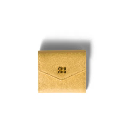Miu Miu Small Leather Wallet In Yellow