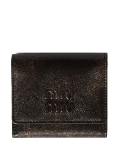 Miu Miu Small Logo-embossed Leather Wallet In Brown