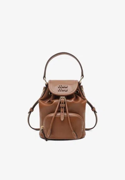 Miu Miu Small Logo Leather Backpack In Brown