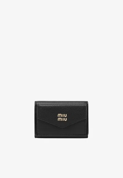 Miu Miu Small Logo Lettering Wallet In Black