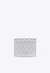 Miu Miu Small Logo Plaque Quilted Leather Wallet In Silver