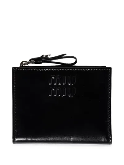Miu Miu Small Logo-embossed Leather Wallet In Black