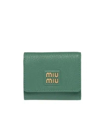 Miu Miu Small Madras Wallet In Green
