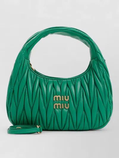 Miu Miu Small Matelasse Leather Hobo Shoulder Bag In Green