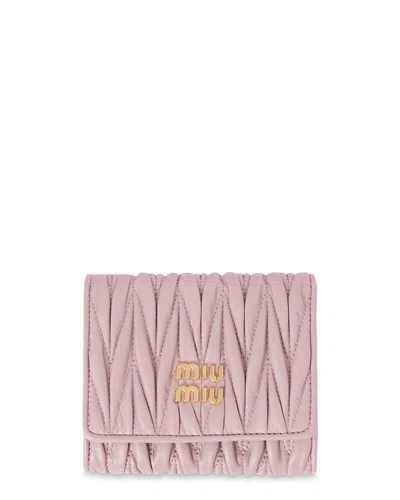 Miu Miu Small Matelasse Nappa Leather Three Fold Wallet In Purple