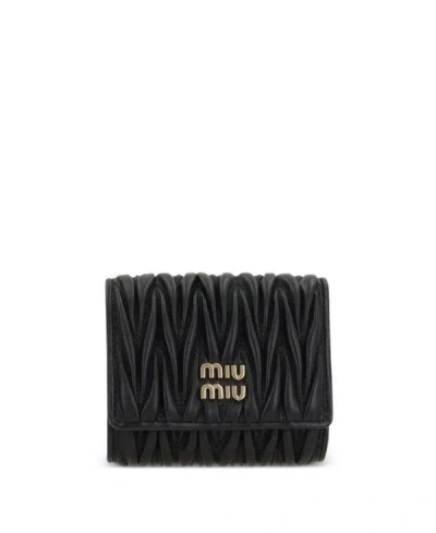 Miu Miu Small Matelassé Nappa Leather Wallet Afpp In Black