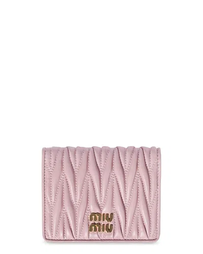 Miu Miu Small Matelasse Nappa Leather Wallet In Pink