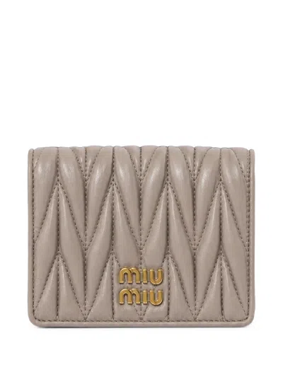 Miu Miu Small Matelassé Nappa Leather Wallet In Gray
