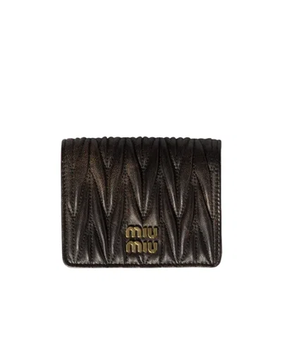 Miu Miu Small Matelassé Nappa Leather Wallet In Black