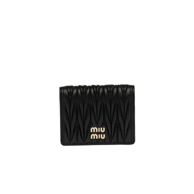 Miu Miu Small Matelassé Nappa Leather Wallet In Black