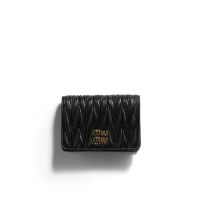 Miu Miu Small Matelassé Nappa Leather Wallet In Black