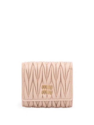 Miu Miu Small Matelassé Nappa Leather Wallet In White