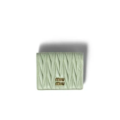 Miu Miu Small Matelassé Nappa Leather Wallet In Blue