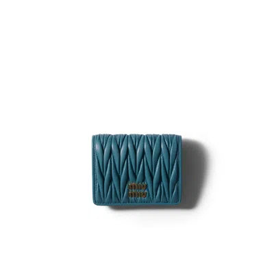 Miu Miu Small Matelassé Nappa Leather Wallet In Blue