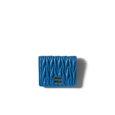 Miu Miu Small Matelassé Nappa Leather Wallet In Blue