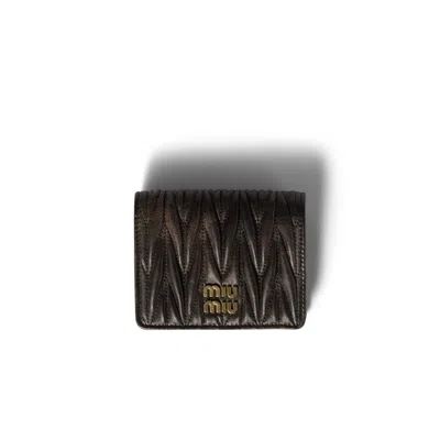 Miu Miu Small Matelassé Nappa Leather Wallet In Brown