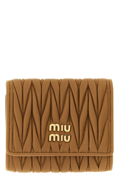 Miu Miu Small Matelassé Nappa Leather Wallet In Brown