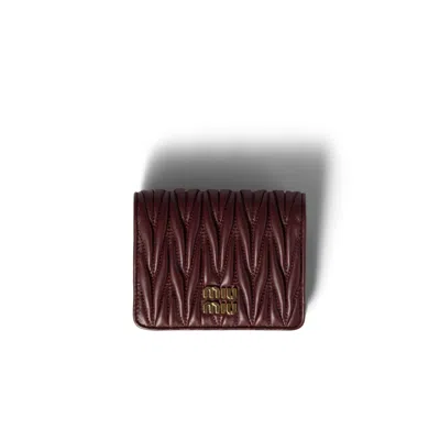 Miu Miu Small Matelassé Nappa Leather Wallet In Burgundy