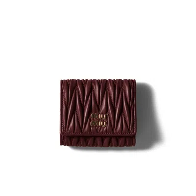 Miu Miu Small Matelassé Nappa Leather Wallet In Burgundy