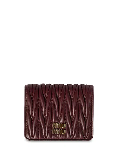 Miu Miu Small Matelasse Nappa Leather Wallet In Burgundy