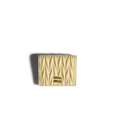 Miu Miu Small Matelassé Nappa Leather Wallet In Cream