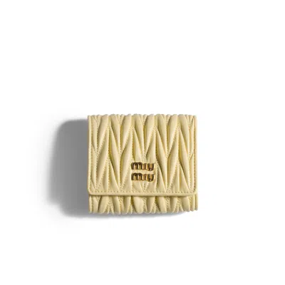 Miu Miu Small Matelassé Nappa Leather Wallet In Cream