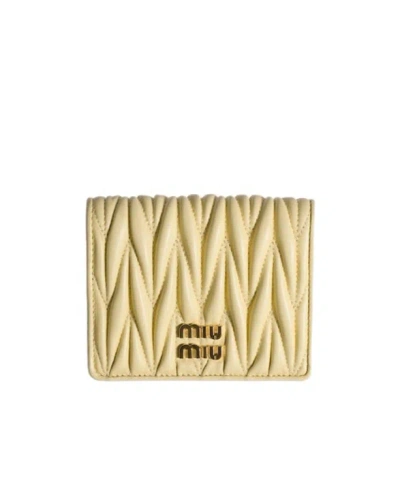 Miu Miu Small Matelassé Nappa Leather Wallet In Cream