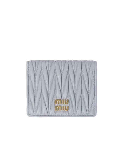 Miu Miu Small Matelassé Nappa Leather Wallet In Gray