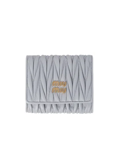 Miu Miu Small Matelassé Nappa Leather Wallet In Gray