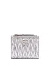 Miu Miu Small Matelassé Nappa Leather Wallet In Metallic