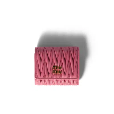 Miu Miu Small Matelassé Nappa Leather Wallet In Pink