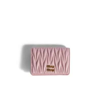 Miu Miu Small Matelassé Nappa Leather Wallet In Pink
