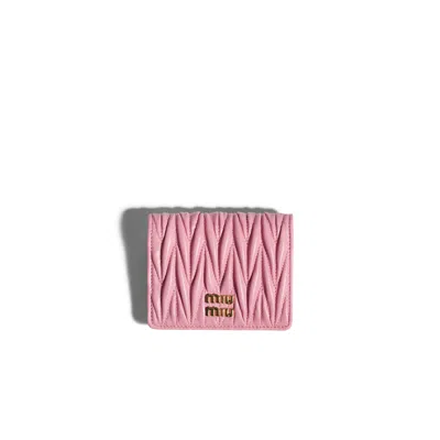 Miu Miu Small Matelassé Nappa Leather Wallet In Pink