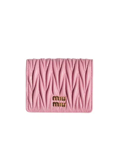 Miu Miu Small Matelassé Nappa Leather Wallet In Pink