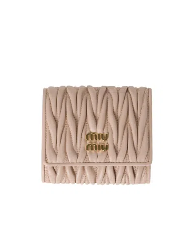 Miu Miu Small Matelassé Nappa Leather Wallet In Neutral