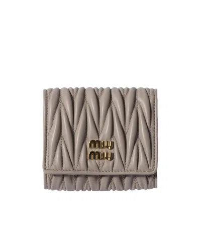 Miu Miu Small Matelassé Nappa Leather Wallet In Pumice