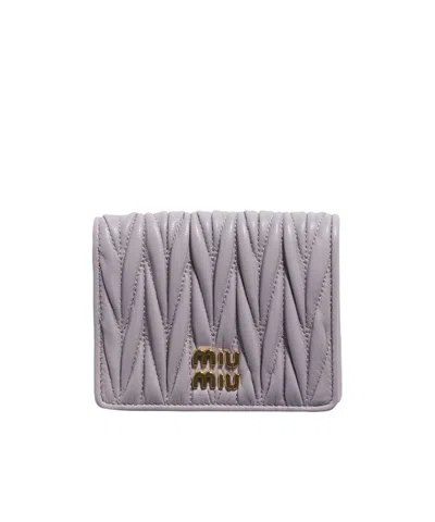 Miu Miu Small Matelassé Nappa Leather Wallet In Purple