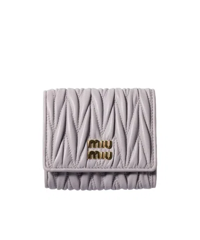 Miu Miu Small Matelassé Nappa Leather Wallet In Purple
