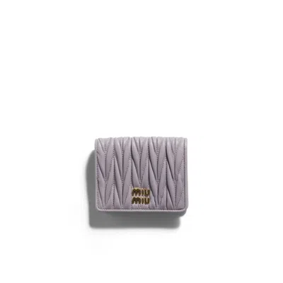 Miu Miu Small Matelassé Nappa Leather Wallet In Purple
