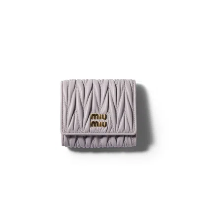 Miu Miu Small Matelassé Nappa Leather Wallet In Purple