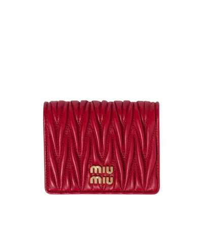 Miu Miu Small Matelassé Nappa Leather Wallet In Red