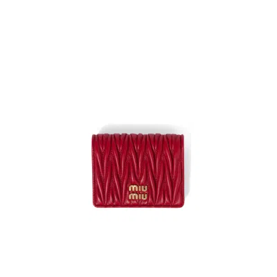 Miu Miu Small Matelassé Nappa Leather Wallet In Red