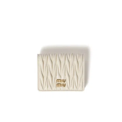 Miu Miu Small Matelassé Nappa Leather Wallet In White