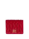 Miu Miu Small Matelassé Nappa Leather Wallet With Snap Closure In Red
