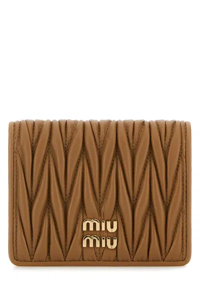 Miu Miu Small Matelassé Nappa Leather Wallet With Snap Closure In Brown